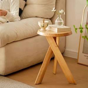 Table basse en bois massif, plateau rond, base en X, style nordique, table d'appoint pour salon, utilisation adulte - Product Image 5