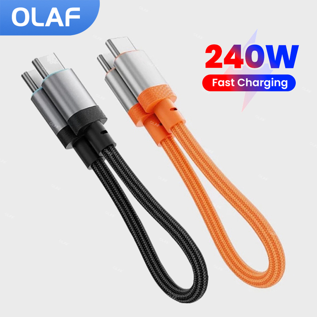 20CM Short USB C Cable 240W Type C to Type C Fast Charging Cable Magnetic Braided Cable for Iphone 15 16 17 Samsung Huawei