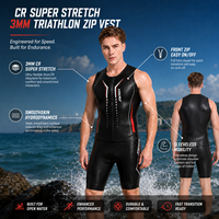 Gilet de triathlon sans manches en néoprène CR 3 mm pour homme, fermeture éclair sur le devant, pour la course en eau libre
