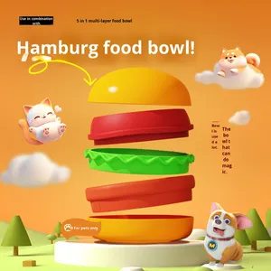 New Arrival Solid Pattern <strong>Pet</strong> Hamburger Bowl Plastic Multi-Use Feeding Dog and Cat Bowl with Portable Storage - Product Image 4