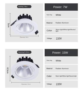 Downlight empotrable IP44 de forma redonda moderna, carcasa de aluminio regulable, LED integrado, cocina, dormitorio, COB, 7W, Downlight - Product Image 1