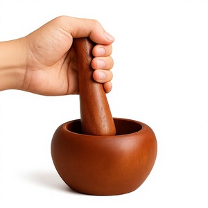 Ensemble mortier et pilon en bois, fait main, écologique, qualité alimentaire, pour broyer herbes, épices, ail, poivre, gingembre, outil manuel durable pour herbes - Product Image 1