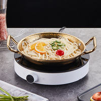 Paella de acero inoxidable de doble asa para freír mariscos españoles y otros Platos y platos
