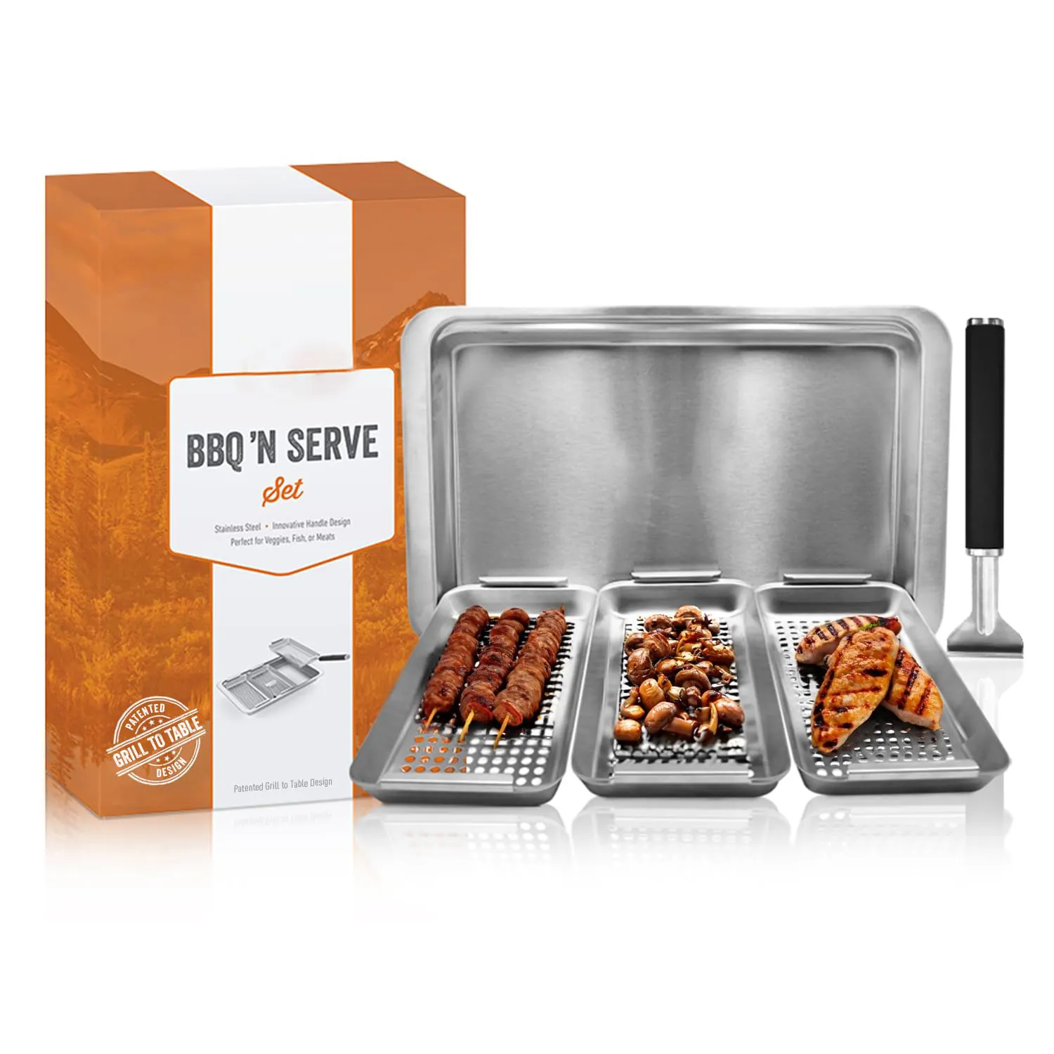 Hete Verkopende Grillmand Pan Set Usa Online Inclusief Handvat 3 Barbecue Manden Lade Voor Het Grillen Van Visgroenten En Vlees