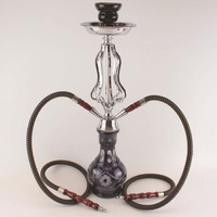 Chicha arabe transfrontalière en métal de taille moyenne à double tige, avec verre givré marbré sculpté, ensemble complet