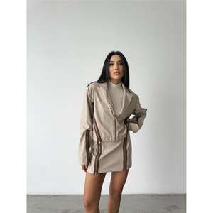 Chaqueta Corta de Cuero Baklava, Color Beige, Talla XL, Chaqueta de Invierno de Piel Sintética, Cierre de Cremallera, Reversible, Diseño Sólido, Detalles de Accesorios, Curtido de Piel de Cordero - Product Image 2