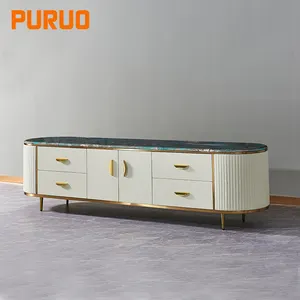 PURUO-Soporte de mármol moderno para tv, consola de acero inoxidable, mesa de té, armario de tv, para sala de estar