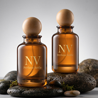 Flacon de parfum en verre ambré écologique de 30 ml, 50 ml, 100 ml avec couvercle sphérique en bois, flacon de parfum vide rechargeable avec boîte