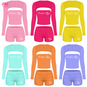 Nuovi Arrivi: Completo Donna Personalizzato in Cotone, Top Corto a Tubino e Pantaloncini, Set di <span class=keywords><strong>Abbigliamento</strong></span> Femminile in Due Pezzi - Product Image 1