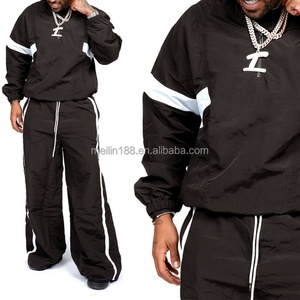 Factory Custom <b>Polyester</b> <b>Jogger</b> Sets Two Piece Striped Nylon Track Pants and Zip up Jacket Windbreaker Nylon Tracksuit Men - Product Image 4