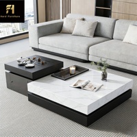 Table basse carrée en pierre frittée noire et blanche de luxe italienne pour salon, ensemble de tables gigognes de haute qualité