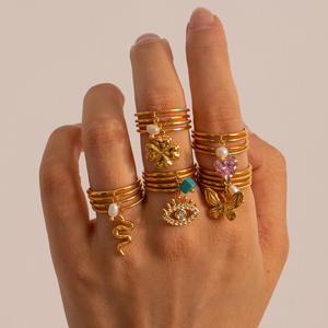 Ciondoli pendenti in acciaio inossidabile occhi di quadrifoglio fiori di serpente farfalla zircone anelli pendenti in oro 18k placcato oro - Product Image 6