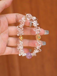 Bracelet en cristal de quartz clair naturel irrégulier avec accessoires en argent sterling 925 plaqué or, bijoux en perles d'améthyste - Product Image 2