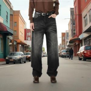กางเกงยีนส์สีดำสำหรับผู้ชายกางเกงขาบานสีดำแบบลำลองแนวสตรีท - Product Image 1