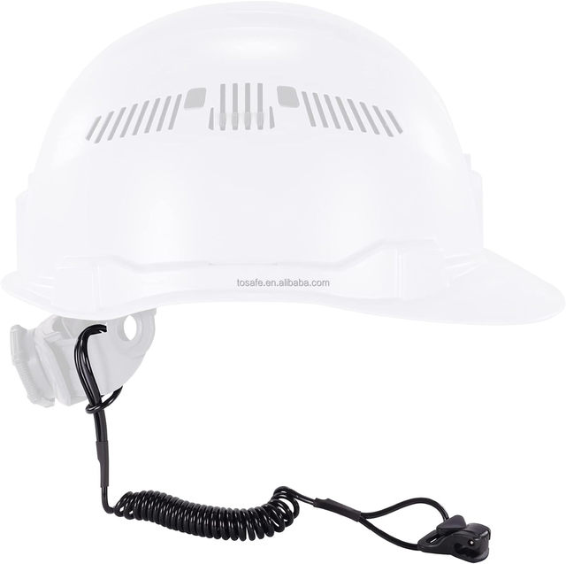 Tools or Small Valuables Easily Attaches to Hard Hat Coil Hard Gat Tether Lanyard with Clamp