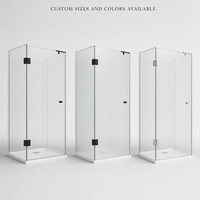 Porte de douche pivotante en verre trempé noir sans cadre, rectangulaire, pour cabines de douche préfabriquées