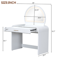 Table de maquillage de 39 pouces avec miroir tactile éclairé, table de toilette avec tiroir pour chambre à coucher