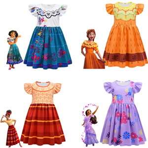 Dropshipping Summer Fancy Encanto Movie Birthday Twirl Cosplay Kids Girl Princess Mirabel Dress Cosplay <strong>Costume</strong>