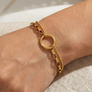 Bracelet en acier inoxydable au design minimaliste et léger, doté d'une structure à chaîne simple ou double et d'une bague ronde, bijoux en acier 18K - Product Image 1