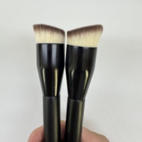 Nouvelle brosse plate en poils synthétiques avec manche en bois écologique, 15 cm, certifiée ISO9001, 1 pièce, pour fond de teint, anticernes, poudre libre, maquillage