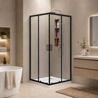 Cabine de douche d'angle noire mate encadrée de 190 cm avec double porte coulissante et plateau en verre trempé – Vente en gros, taille personnalisée disponible