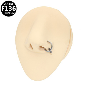 Anneau de nez en titane G23 F136, forme cœur, serti de cristal améthyste, bijou de piercing pour nez, oreille, hélix - Product Image 3