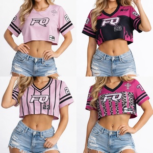 FQ Wholesale Streetwear T-shirt de football américain tendance personnalisé en maille, coupe ample Y2k, manches courtes, maillot de football américain sport - Product Image 1