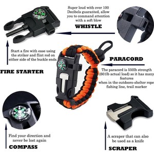 Bán buôn điểm nóng 5-in-1 ô dây bện Vòng đeo tay ngoài trời đa chức năng điều chỉnh công cụ la bàn đá lửa - Product Image 4