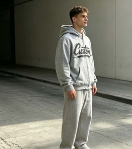 Ensemble de survêtement à capuche pour homme, sweat-shirt zippé, coupe ample, coton, streetwear décontracté, tenue de jogging d'automne avec logo imprimé sur le devant - Product Image 3