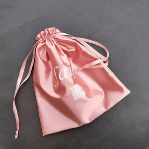 High Quality Luxury logo Printed Custom Satin Bags Silk Satin Drawstring Bag - Product Image 3