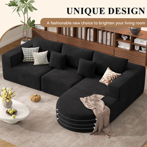 Sofá Seccional en Forma de L Convertible de Tela de Pana con Otomana, Sofá Cama de Esponja Confortable, No Requiere Montaje, Diseño Curvo Único - Product Image 3