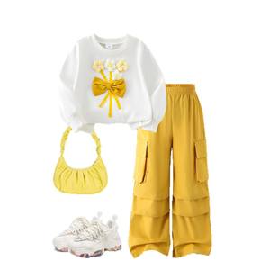 Abbigliamento per bambini Nuova <span class=keywords><strong>felpa</strong></span> <span class=keywords><strong>bianca</strong></span> da ragazza per la primavera e l'autunno e pantaloni gialli Set da 2 pezzi Abbigliamento per ragazze 2-7 anni - Product Image 1