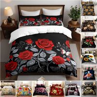 Ensemble de housse de couette à motifs géométriques brossés en 3D imprimés numériquement, motif floral, style européen-américain