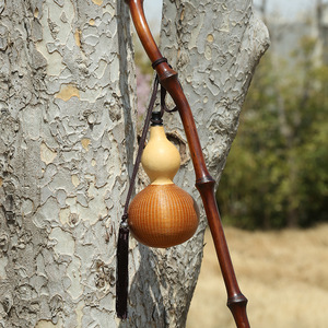 Bamboo Walking Stick With Gourd Decoration Anti Slip Outdoor Hiking Cane Collectible Ornament One Section Wood Tip - Product Image 2