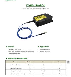Limited Time Offer LT-445-15W-FC-U <strong>445nm</strong> 15w Fiber Coupled <strong>Laser</strong> 50um 100um 200um 400um 800um Fiber <strong>Blue</strong> Diode <strong>Laser</strong> - Product Image 2