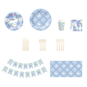 DAMAI Easter Themed Tableware Set Disposable Dessert Plates Bunny Flowers Paper Plate Napkins for Easter Indoor Decorations - Product Image 5