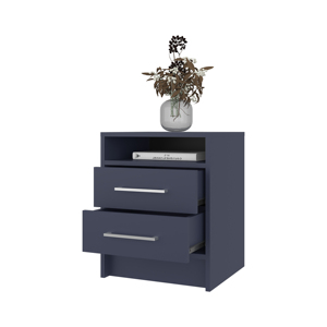 Mesita de noche Lee Ja con 2 cajones y estante abierto, almacenamiento moderno para dormitorio, color azul Kronos - Product Image 3