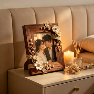 OEM ODM Handmade Dried Floral Wood Photo <strong>Frame</strong> <strong>Shabby</strong> <strong>Chic</strong> Pearl Jute Detail <strong>Picture</strong> <strong>Frame</strong> for Home Wedding Decor - Product Image 1