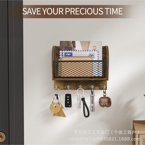 Cross-border wall-mounted magazine <b>organizer</b>, retro <b>file</b> <b>organizer</b>, office mail <b>organizer</b>, solid wood storage rack - Product Image 3