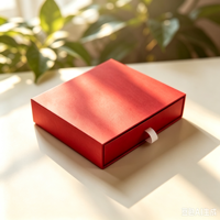 Boîte d'emballage de bijoux rouge nacré personnalisée pour Noël, boîte à bijoux carrée en carton, boîte cadeau vierge avec cordon de serrage