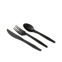 Kit de couverts jetables biodégradables en CPLA blanc et noir, écologiques, simples, compostables, fourchette, couteau, cuillère