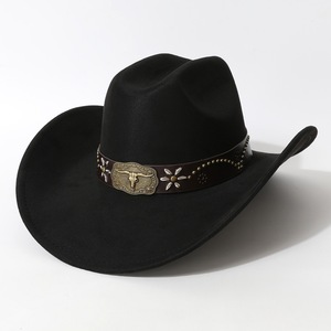 Chapeau de cowboy pour femmes et hommes, chapeau de cowboy occidental Fedora en feutre à large bord, parfait pour les costumes de cowboy et les activités de plein air - Product Image 2