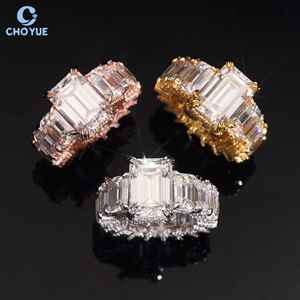 Luxury Wedding <b>Emerald</b> Moissanite Band Iced Out Solid Sterling <b>Silver</b> 925 Hip Hop Jewelry VVS Moissanite Diamond Band <b>Ring</b> - Product Image 1