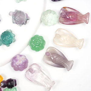 งานแกะสลักคริสตัลธรรมชาติรูปสัตว์ขนาดเล็ก ฟลูออไรต์สีรุ้ง สำหรับทำเครื่องประดับ ขายส่ง - Product Image 4