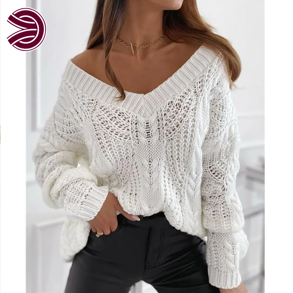Loose Plain Pullover Cropped Ladies Oversized Women'S Clothing Knitted Tops Knitted Plus Size Sweaters
