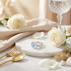 Anillo de Compromiso de Ópalo Pera, Plata de Ley 925, Diamantes Pavé, Nudo Infinito, Joyería Fina Romántica para Mujer - Product Image 6
