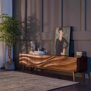 Mueble de TV de Madera Maciza con Diseño Ondulado, Estilo Wabi Sabi, Mueble de Salón - Product Image 3