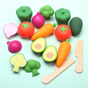 Juguetes de Cocina de Madera y Silicona para Niños, Juego de Imitación Preescolar, Juguetes de Comida, Frutas y Verduras para Cortar, para Niñas - Product Image 1