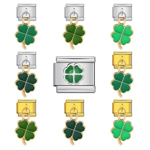Four Leaf Clover Pendant Italian Modular Bracelet <b>Titanium</b> Steel Hook DIY Elastic Splice Watch Strap <b>Chain</b> Unisex Everyday Wear - Product Image 1