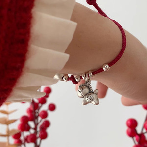 Pulsera de hilo rojo de plata pura 999 con dije de poni y lingote de oro para uso diario, joyería unisex - Product Image 3